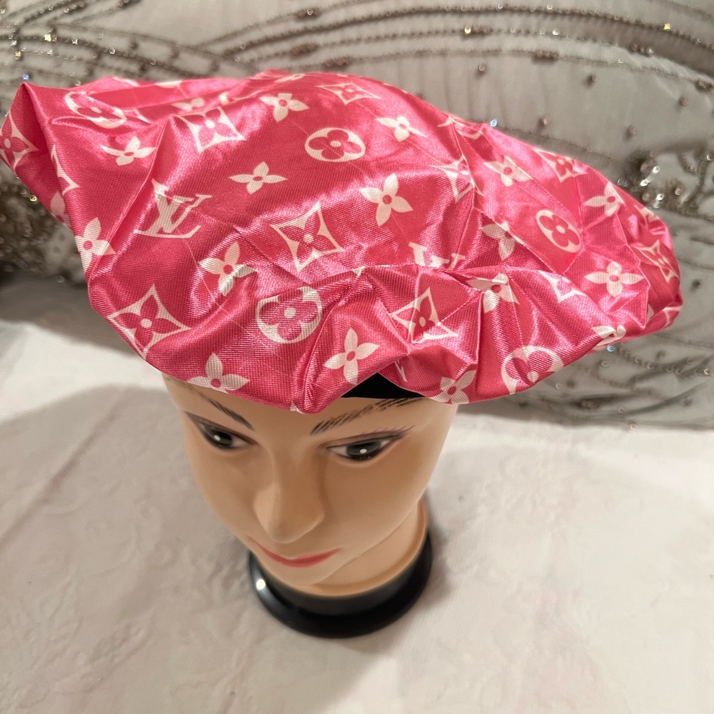 LV pink wide edge satin hair bonnet